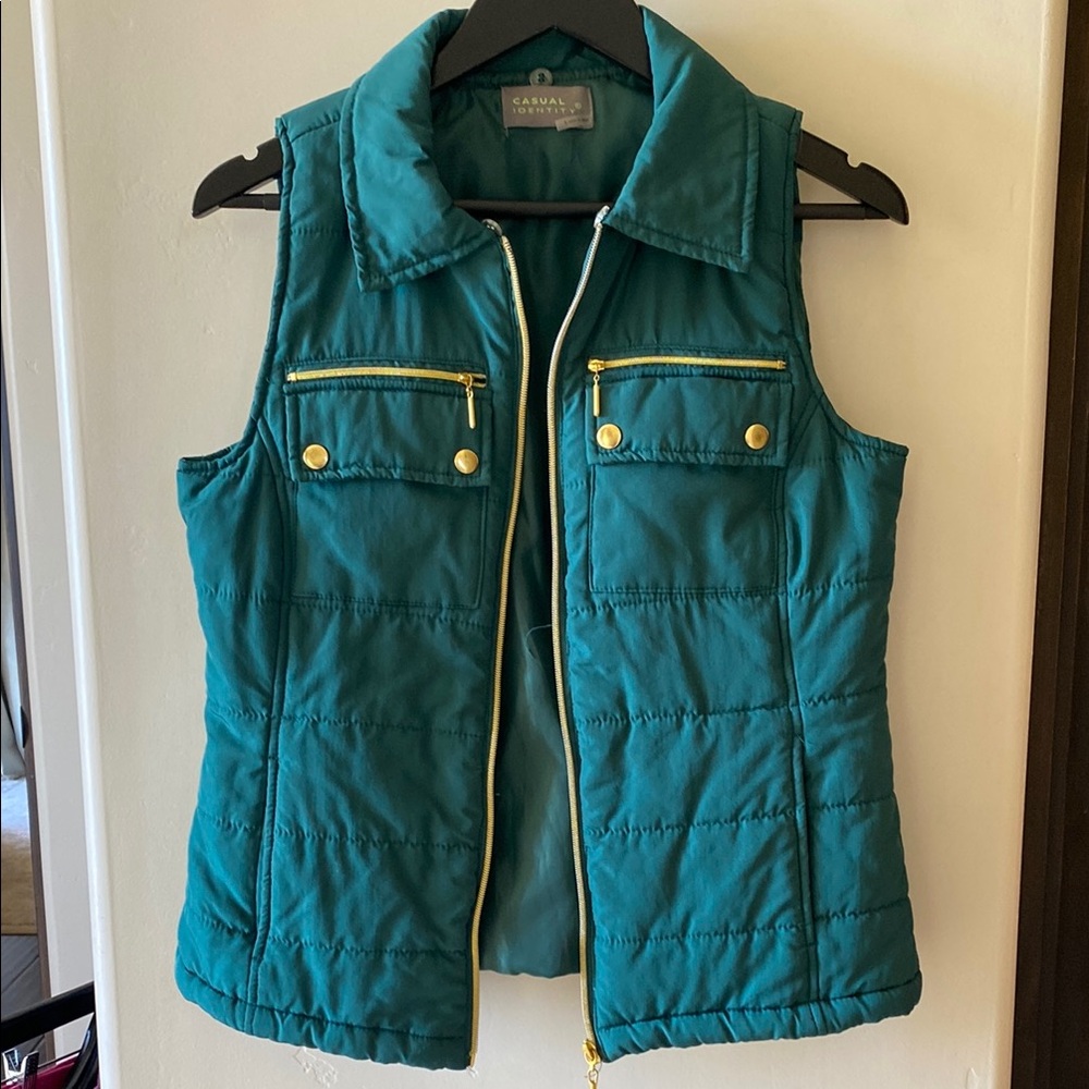 Green Quilted Vest with Gold Accents